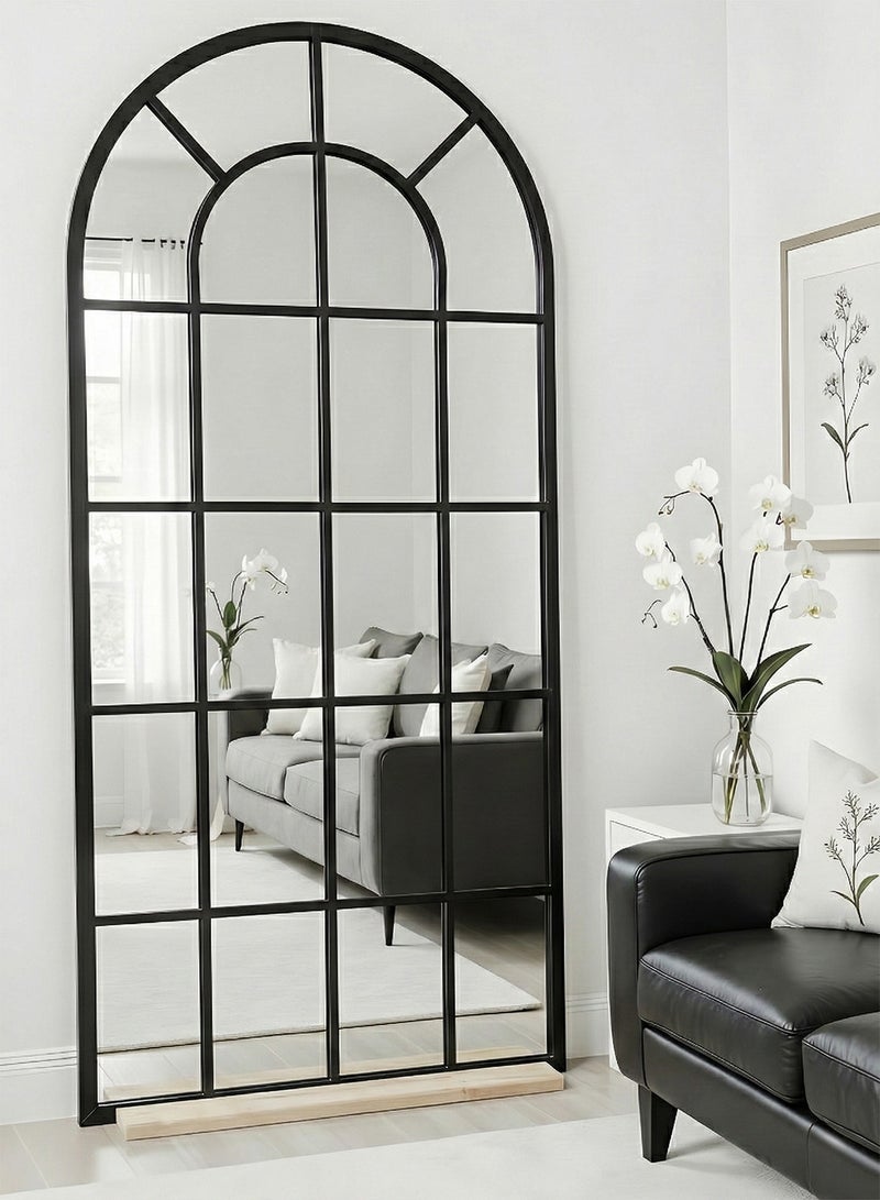 M-Smart Large Wall Mirror 180x80cm with Wooden Base and Black Metal Frame - Modern Arched Window Design Decorative Mirror for Living Room, Bedroom and Home Entryway - Image 3